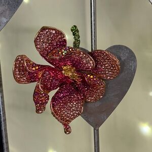 Fashion Jewelry Pink & Gold Crystal Orchid Brooch